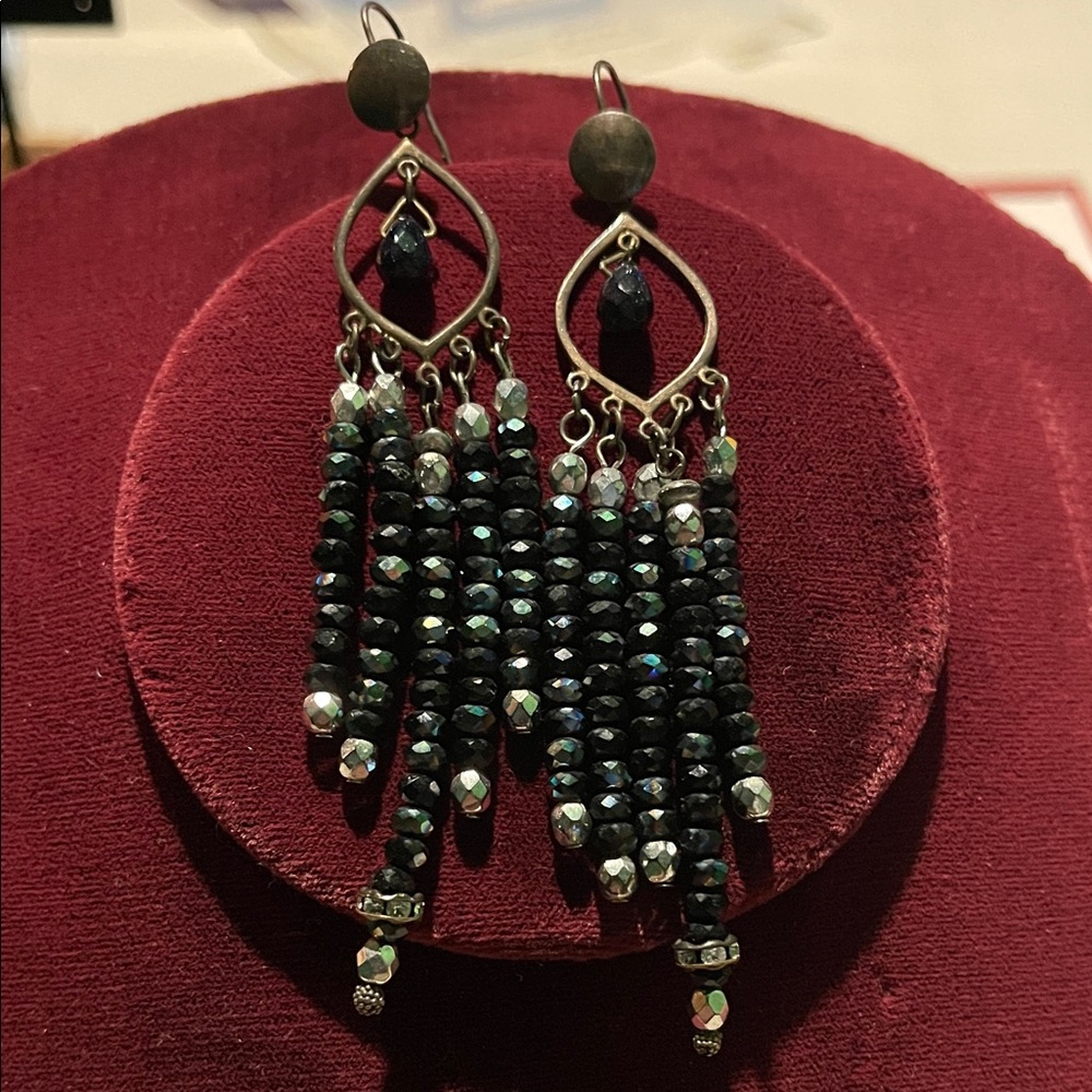 Sterling Silver and Black Crystal Earrings! Handmade Black,Silver, Earrings